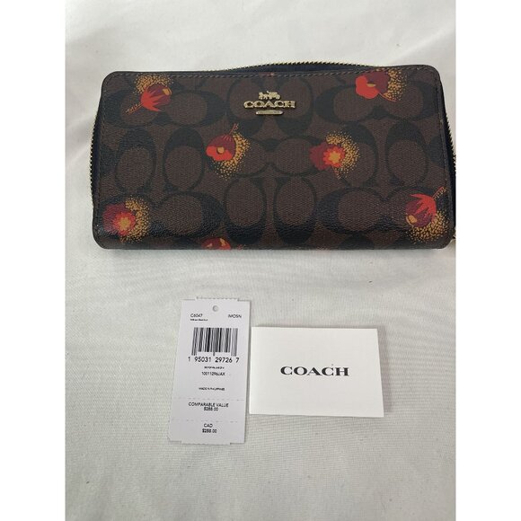 Coach Pop Floral Print Signature Coated Canvas Long Zip Around Wallet (C6047) - Picture 1 of 5